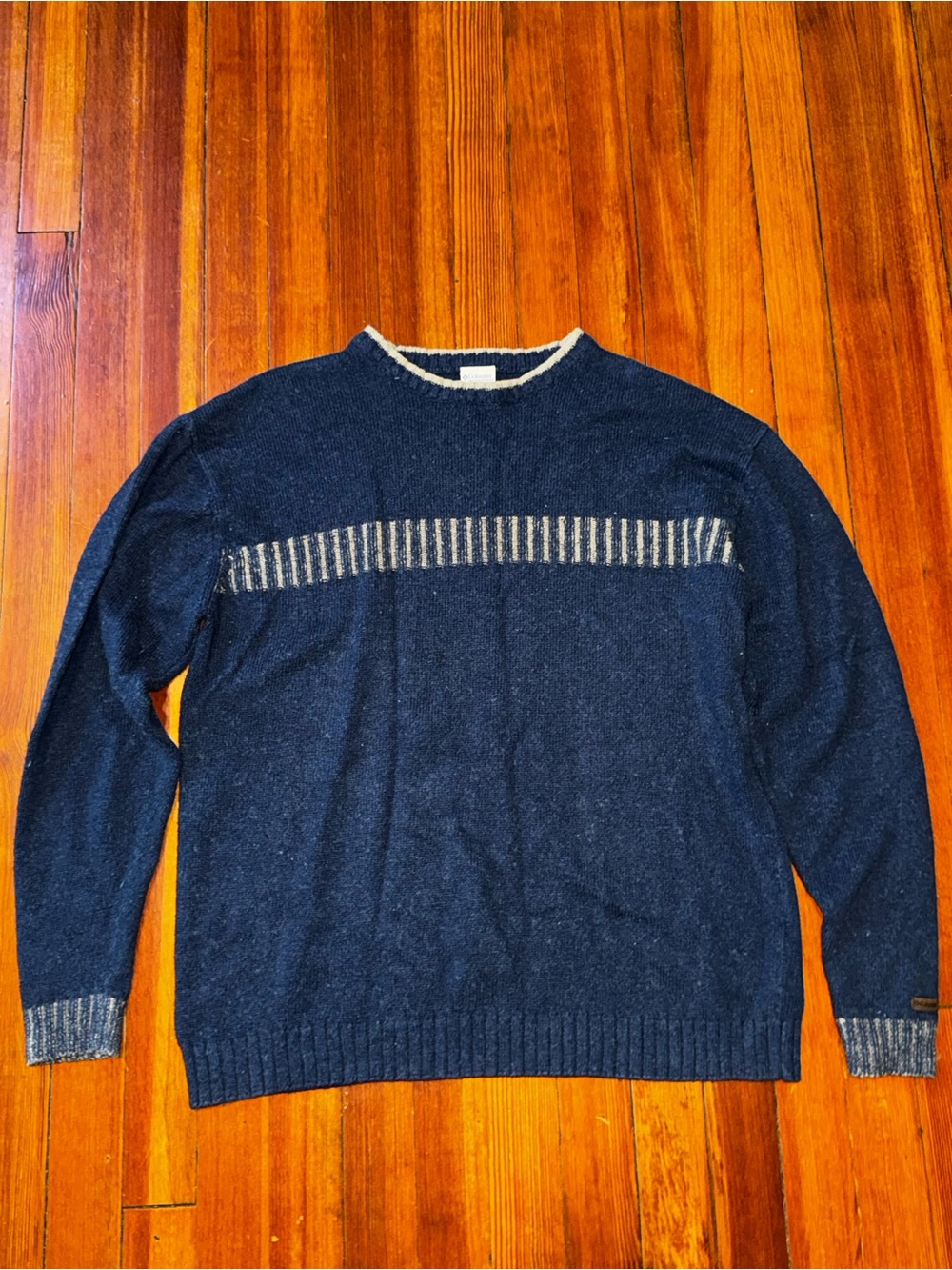 Men's Navy Crewneck Sweater with Cream Contrast Detail